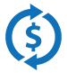 Blue dollar sign surrounded by two circular arrows, representing money flow or financial transactions.