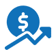 Blue icon of a dollar sign inside a circle with an upward-pointing arrow, representing financial growth or increased profits.